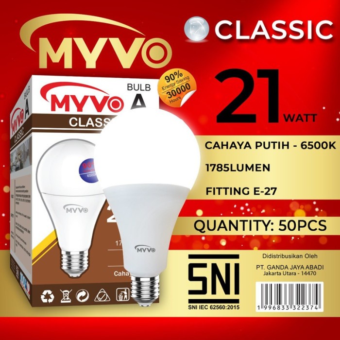 Lampu Bohlam Myvo Classic LED 21 Watt Murah Terang Bergaransi LED BULB