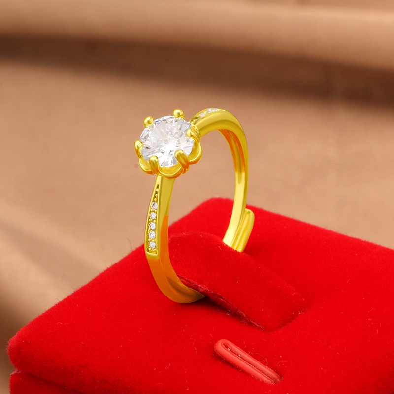 Cincin Lapis Emas Asli Kadar 375 Hias Berlian Adjustable Gaya Korea Untuk Wanita