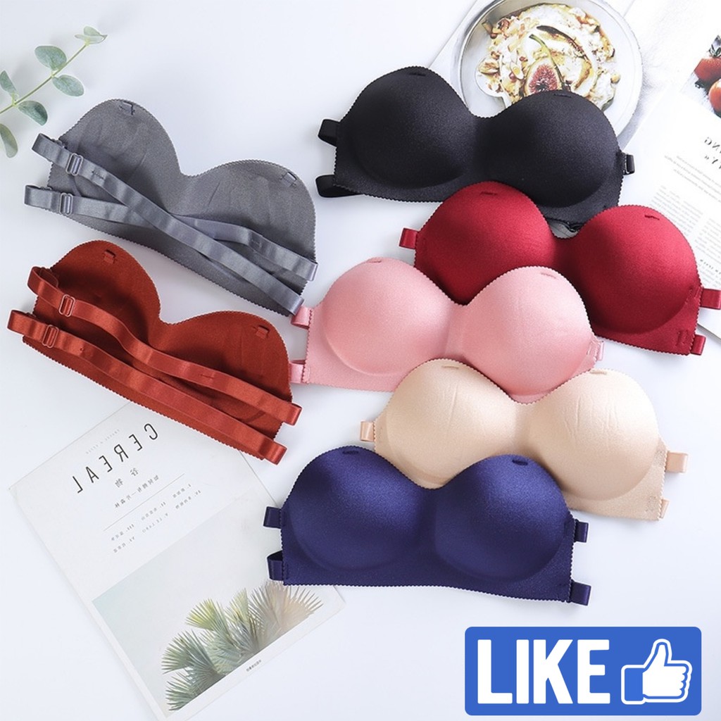 Blackpink Bra Wanita Push Up Model Backless BH Tanpa Tali Polos Gaya Korea Untuk Pakaian Dalam Wanita Bra One-Piece 1041