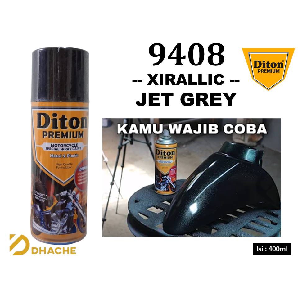 Cat Pilox Semprot Diton Premium XP 9408 Xirallic Jet Grey 400cc Warna Abu Abu Sepeda Motor Mobil Velg Mesin Bodi