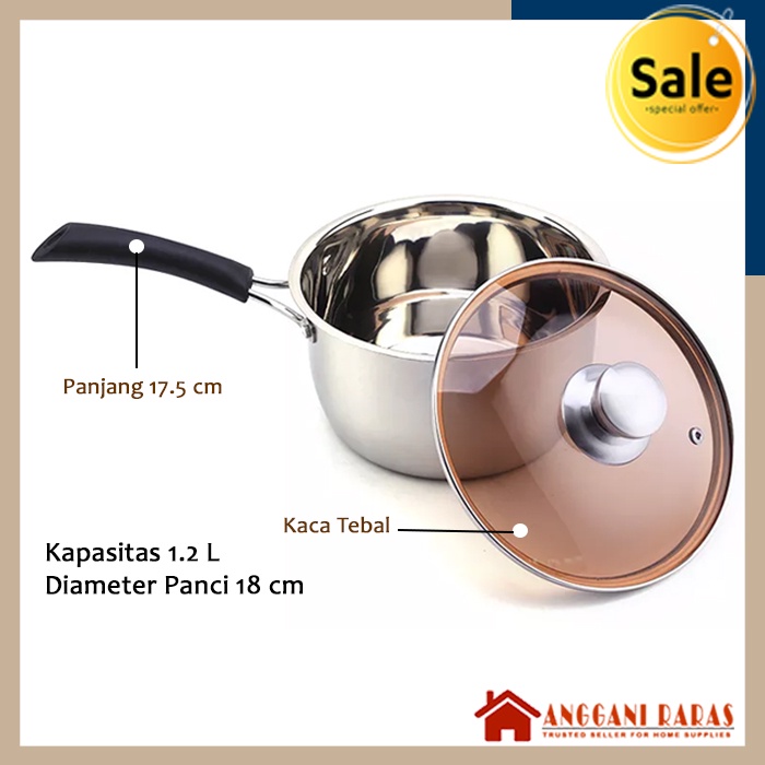 Panci Masak Steamer Panci Enamel Tutup Kaca Tahan Panas 1.2L