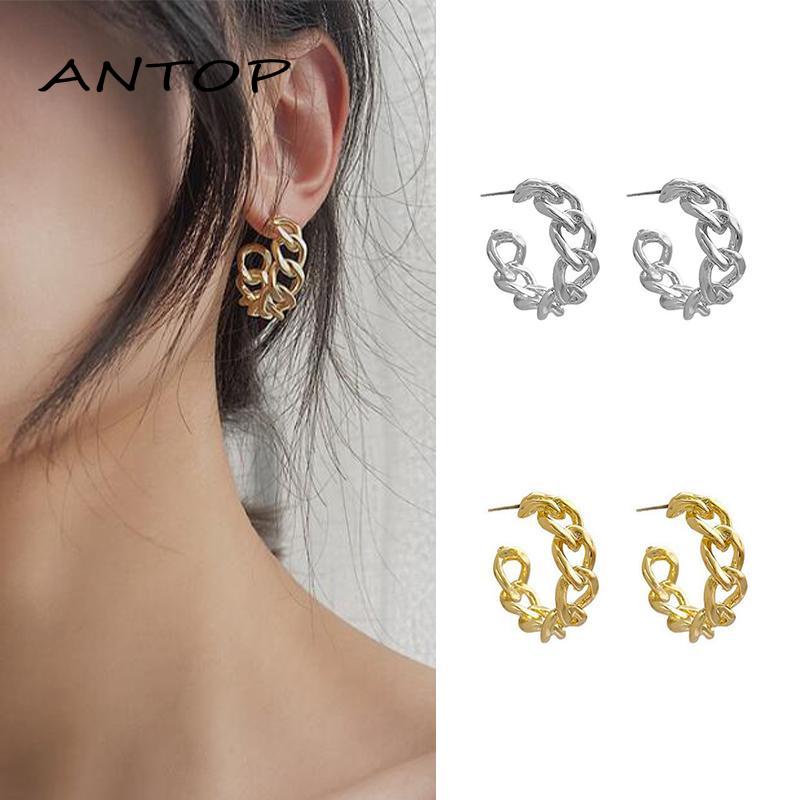 Anting Stud Rantai Model Hollow Bahan Metal Gaya Retro