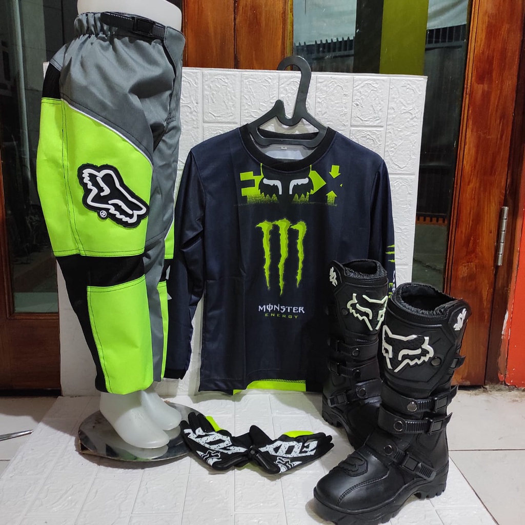 promo satu set sepatu cross trail anak jersey set anak dan glove print anak terlaris setelan offroad