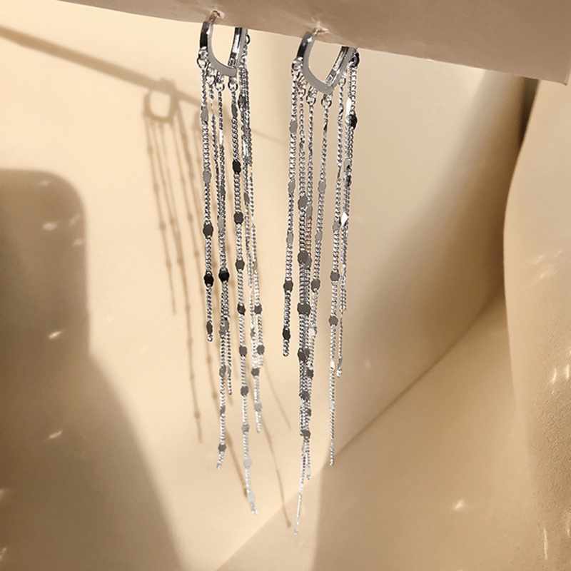 Anting Rantai Panjang Rumbai Bentuk Hati Warna Silver Untuk Wanita