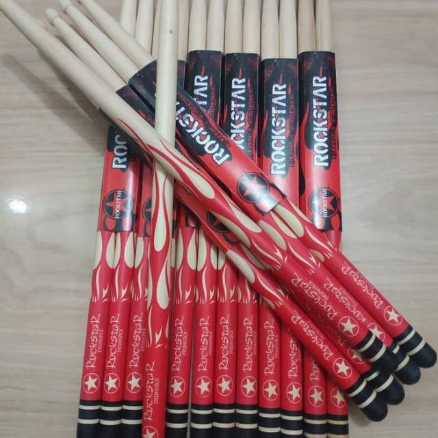 Stick drum kayu Maple Canada ukuran 5B kepala teardrop,merk Rockstar motif flame