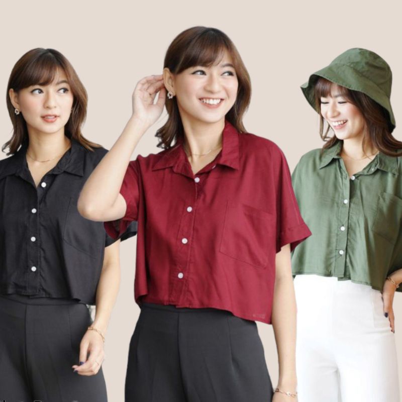 KEMEJA WANITA CROP POLOS