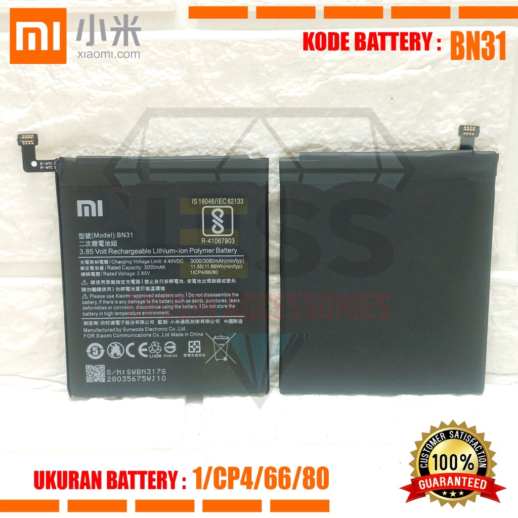 Baterai Battery Original Xiaomi BN31 &amp; BN-31 For type HP Redmi NOTE 5A , Note 5A Pro , Note 5 Prime, Note 5A Prime , MI 5X , MI5X , Mi A1 , Redmi S2