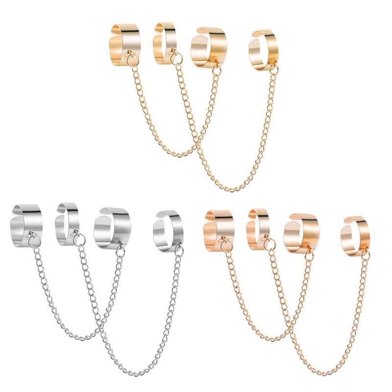 Fancyqube Cincin Rantai Link Jari Telunjuk Model Terbuka Bahan Stainless Steel Gaya Hip Hop Punk Untuk Wanita