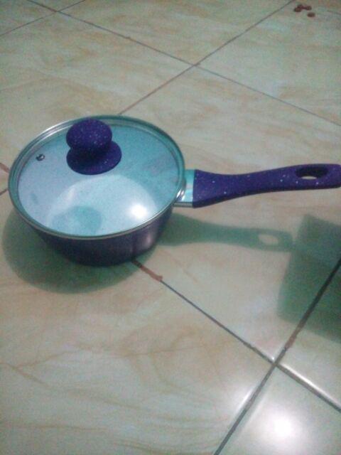 Saucepan Bolde 18cm + Penutup Kaca - Ungu - Keramik - Superpan - Super Pan - Panci