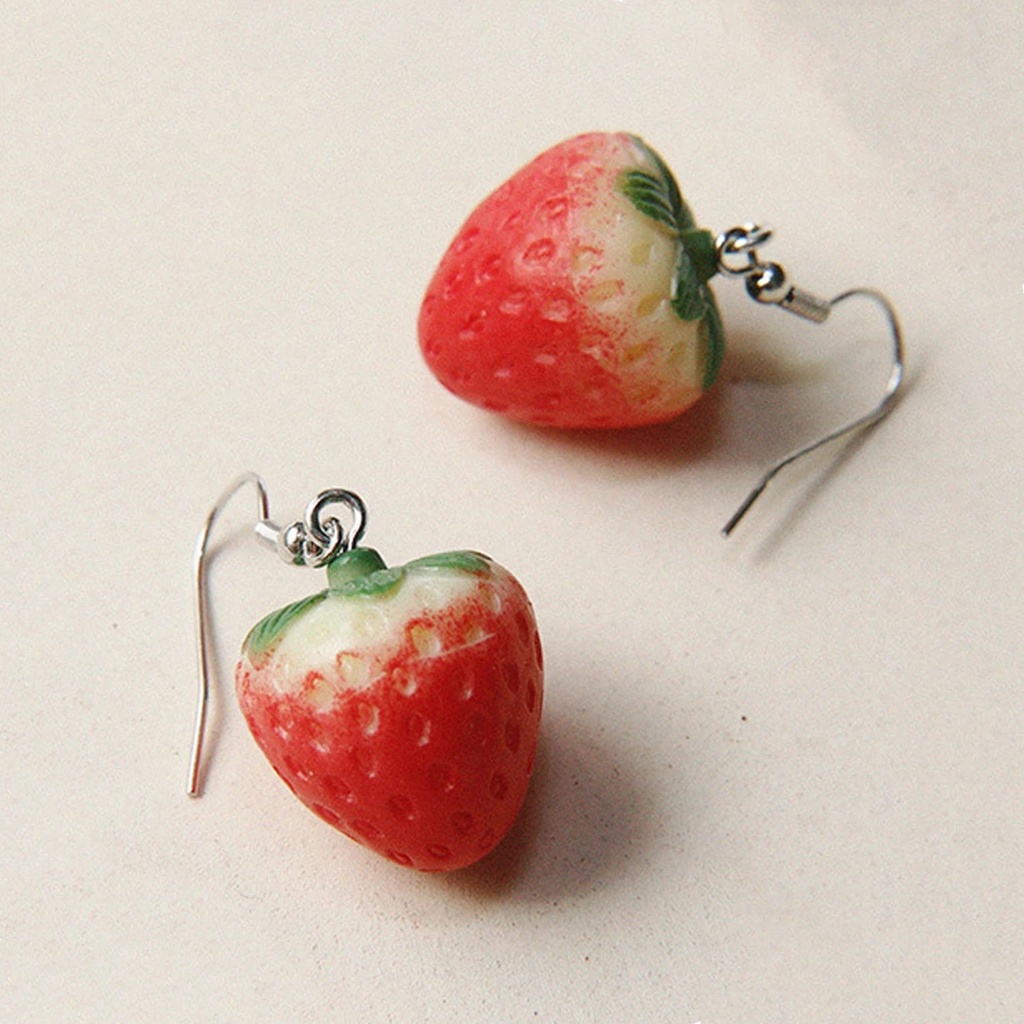 Hu Hu Hu Hu Hu Alat Bantu Pasang Kacamata♡ 1 Pasang Anting Kait Menjuntai Desain Buah Strawberry Warna Merah