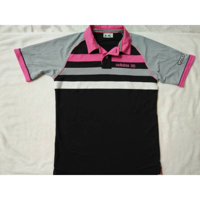 Baju Polo Shirt Adidas Pria Branded Hitam Abu List Pink Putih