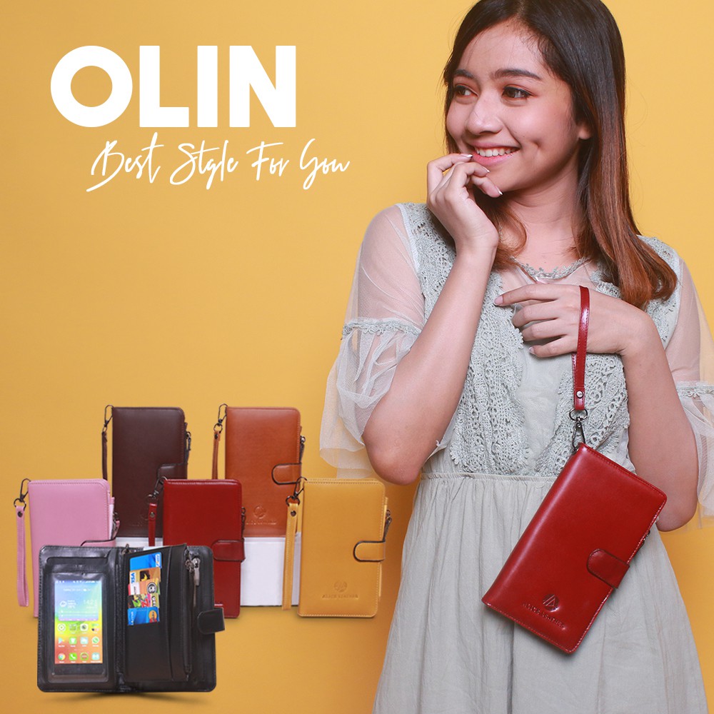 DOMPET KULIT OLIN FUNGSIONAL BANYAK SLOT DAN ADA TEMPAT HP Smart Long Wallet Kulit Sapi Asli AD02