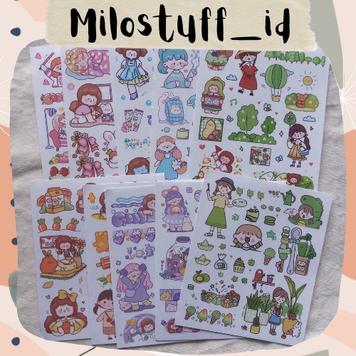

[MILOSTUFF_ID] 1 Lembar Sticker Random Motif Cute Girl Untuk Jurnal DIY Scrapbook--MS0299