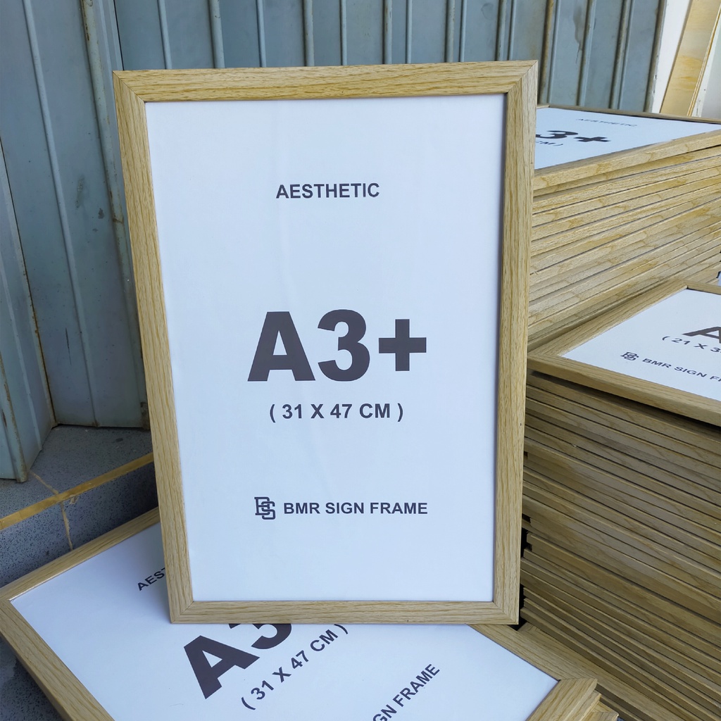 Jual pigora kayu bingkai frame kayu natural + mika bening ukuran A4 A3