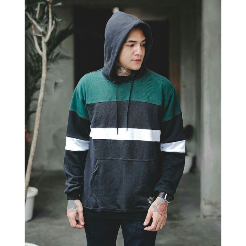 Sweater Hoodie Salviohexia Jaket Pria Hijau Kombinasi