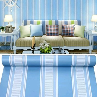 Promo !! Wallpaper Sticker Dinding Motif SalurWallpaper Dinding 3D Salur Biru  Wallpaper Ruangan GH027- BOY WALLPAPER