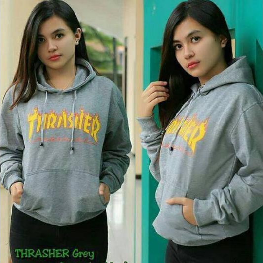 MICHELLESTORE SWEATER WANITA HOODIE THRASHER + KUPLUK - ABU-ABU MUDA FASHION PROMO