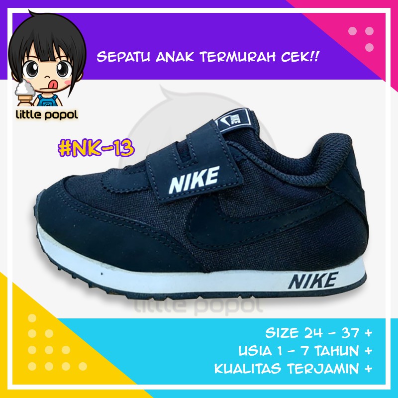 Sepatu Sneakers Sekolah Fashion Sport Nike Anak Kids Cowok Cewek Branded Murah Bagus Hitam NK-13