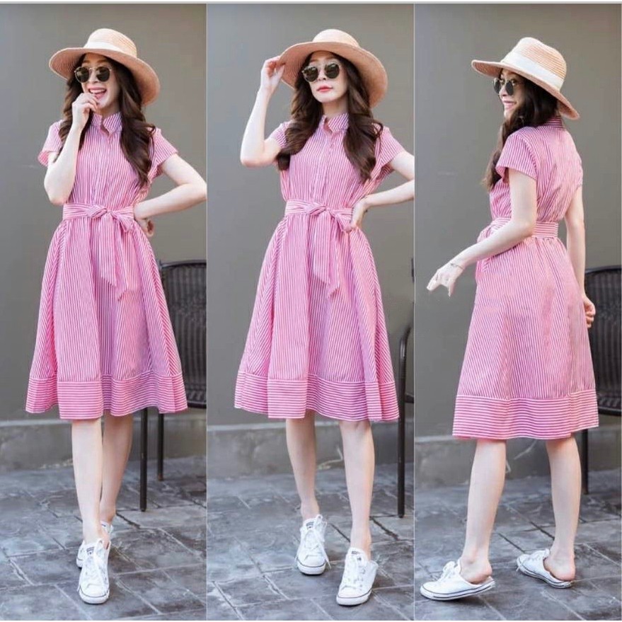 [GLFK] Dress Maura / Dress Korea / Dress Salur Wanita / Dress Wanita / Dress Murah / Dress Korean Style