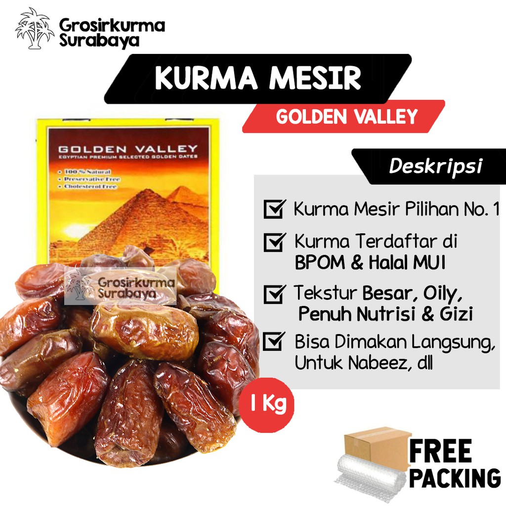 Kurma Mesir Madu Premium 1KG Golden Valley Gizza Untuk Buka Puasa &amp; Nabeez Enak Sukari Ajwa Tunisia