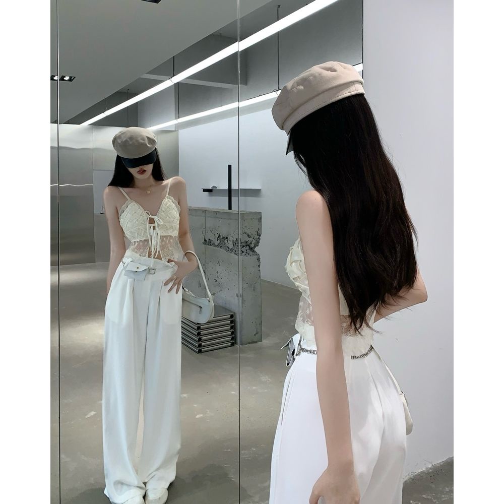 Red wanita French lace suspender kecil keinginan murni angin atas pakaian luar musim panas wanita desain ceruk kecil rompi kecantikan bagian dalam pendek