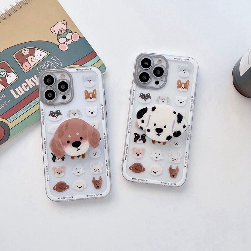 Full Little Dog Popsocket Soft Case iP iPhone 11 12 13 14 Pro Max 6 6S 7 8 + Plus X XR SE 2020 XS Max Casing