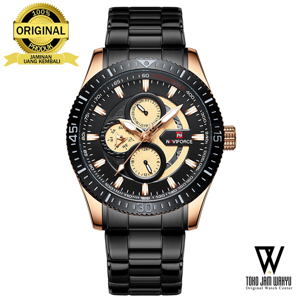 Naviforce NF9140-B Jam Tangan Pria - Rosegold - Black Stainless Steel Bracelet