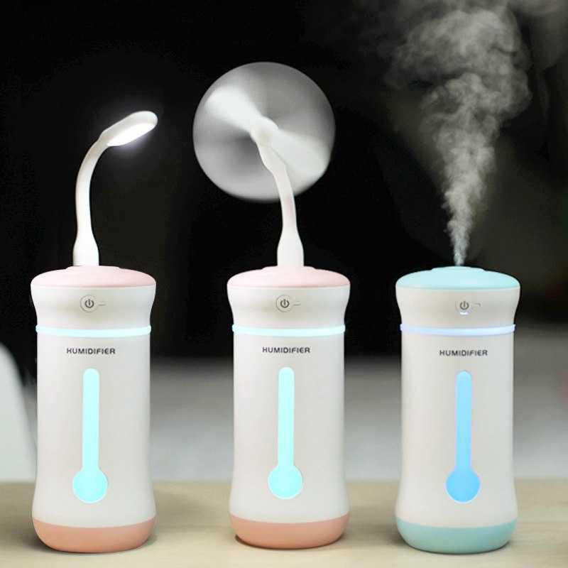 Taffware 3 in 1 Mini Humidifier + Lampu LED + Kipas USB - HUMI X2 [Biru]