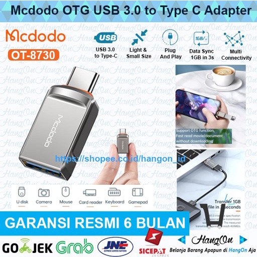 Mcdodo OTG OT-873 Adapter USB 3.0 to Type-C Data Transmission Type C Transfer File Penghubung Mengubungkan Mouse Keyboard USB Game Controller