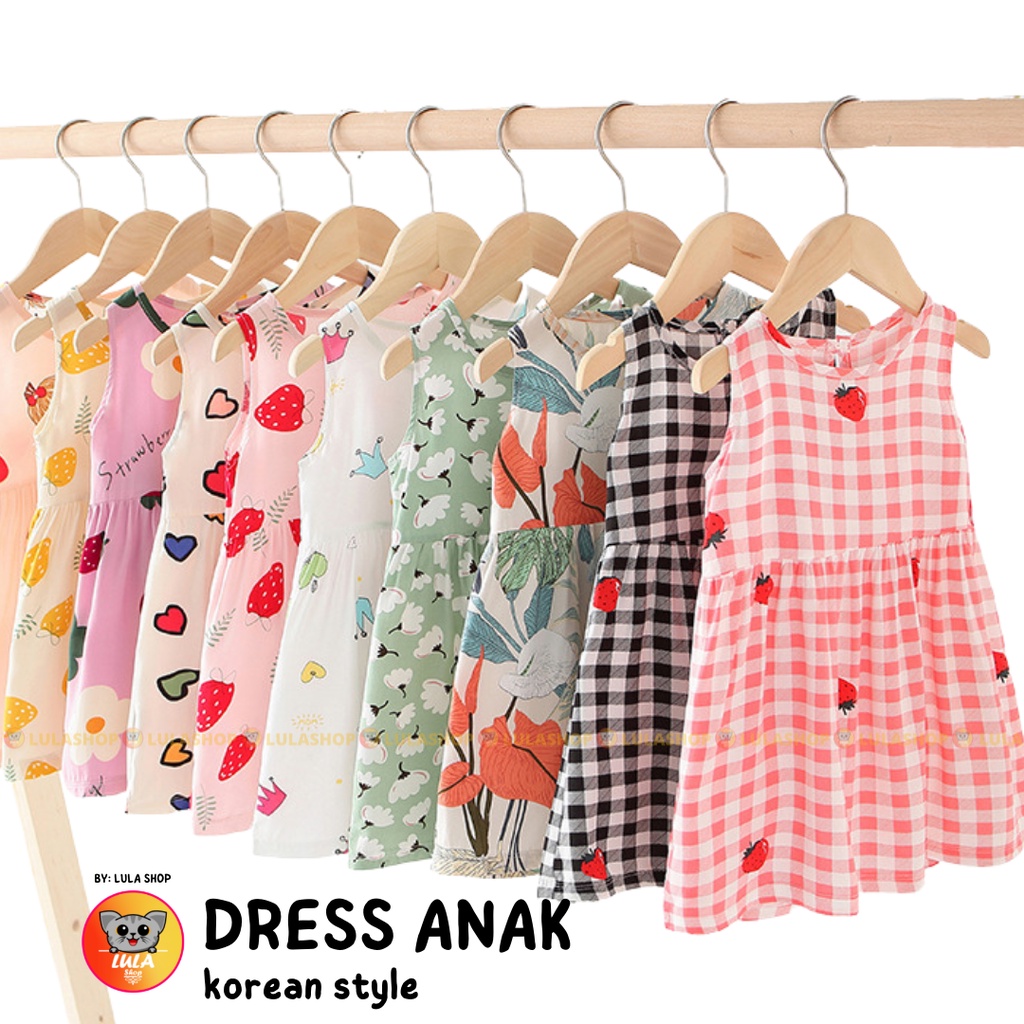 Dress Anak perempuan (Usia 5-7 tahun) Korean Style / Sleeveless Dress / Dress Perempuan / Baju Anak / Dress Korean Style / Dress Motif Lucu / dress anak import