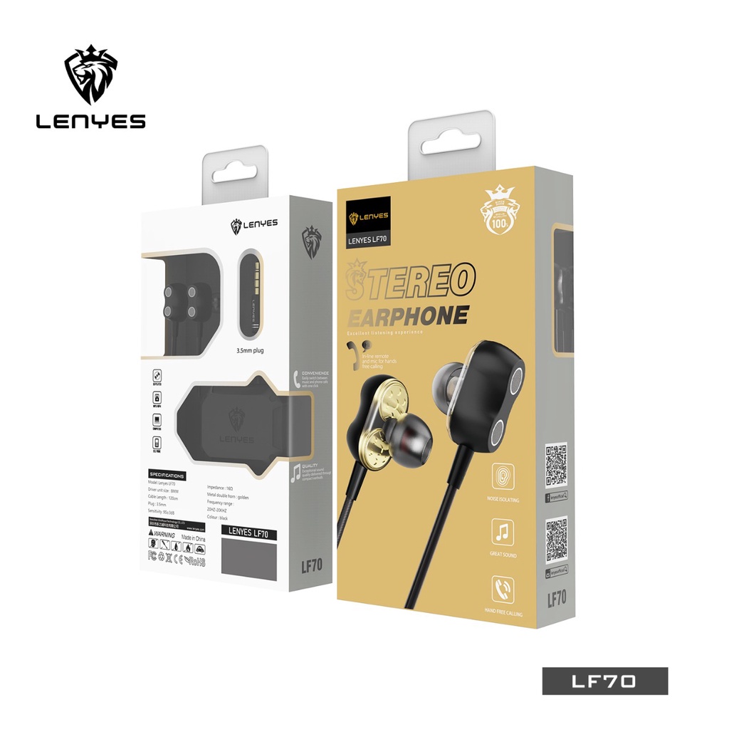 LENYES LF70 earphone Double Dynamic HIFI EXTRA BASS stereo music gaming telpon headset with microphone original