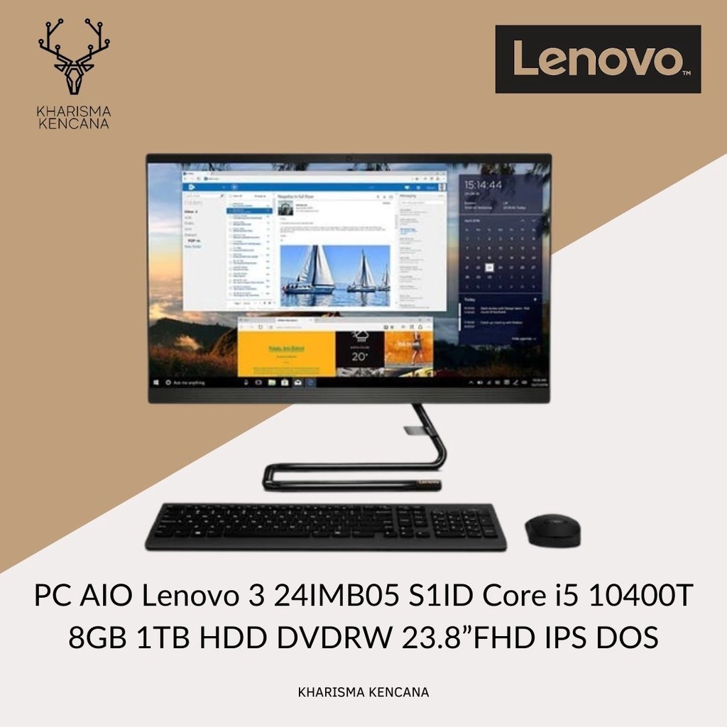 PC AIO Lenovo 3 24IMB05 S1ID Core i5 10400T 8GB 1TB DVDRW 23.8 FHD IPS