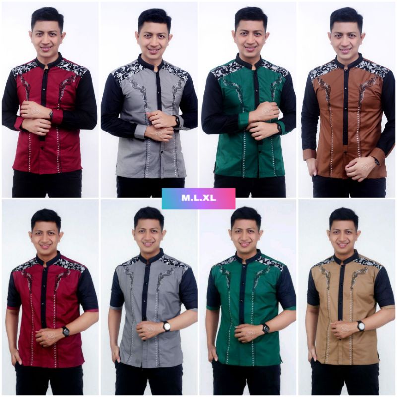 Koko bordir lengan panjang pria terbaru Koko slimfit kemeja m l xl kombinasi  batik dri Pekalongan