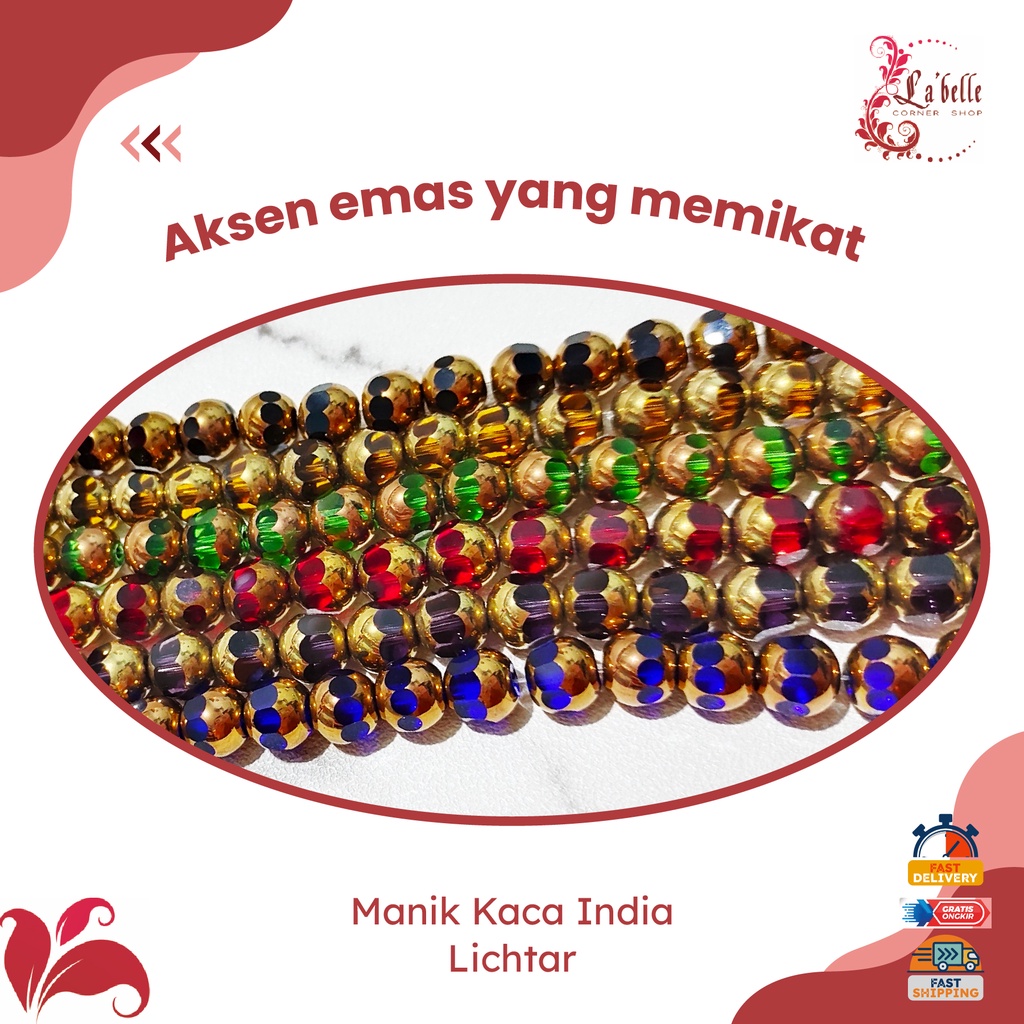 Manik Kaca India - Lichtar Aksesoris Gelang Kalung Wanita Bahan Kerajinan Tangan Premium Termurah Be