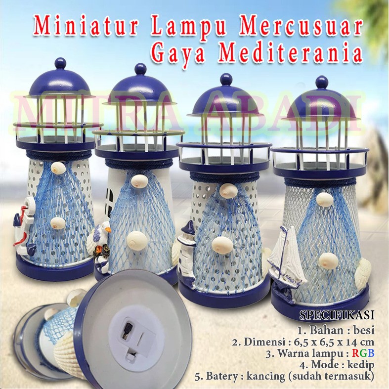 Dekorasi Miniatur Lampu Mercusuar Mini Gaya Mediterania