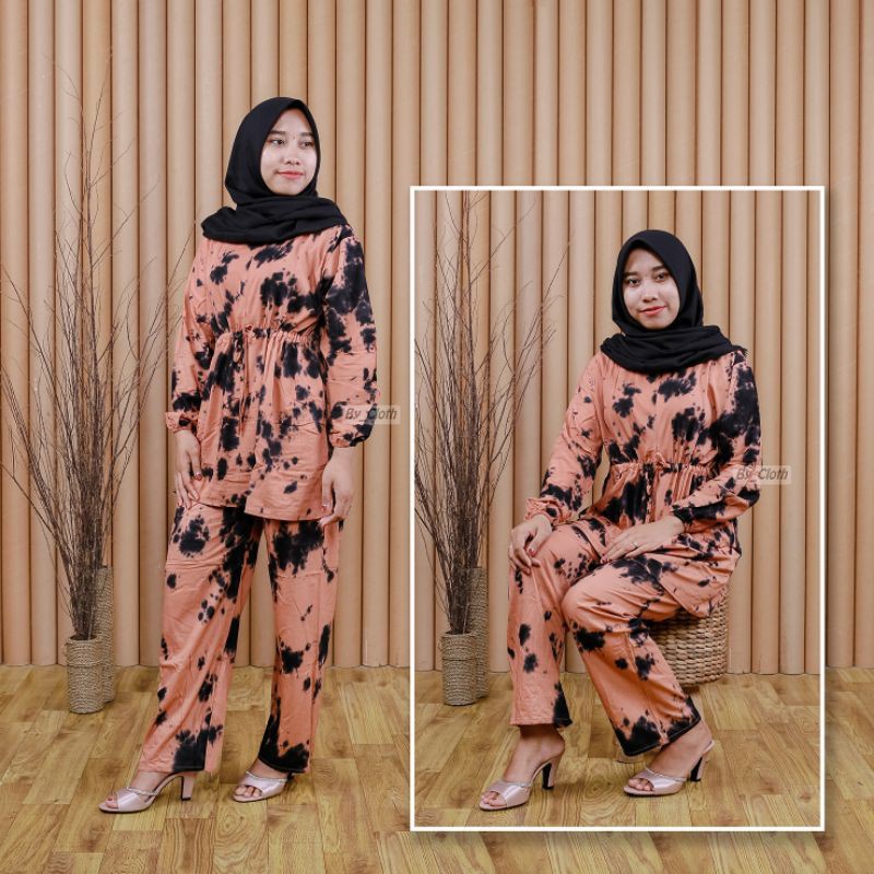 DIALY ONE SET DENA SERUT LENGAN KARET RAYON HALUS | ONE SET TIE DYE | SETELAN BUSUI |