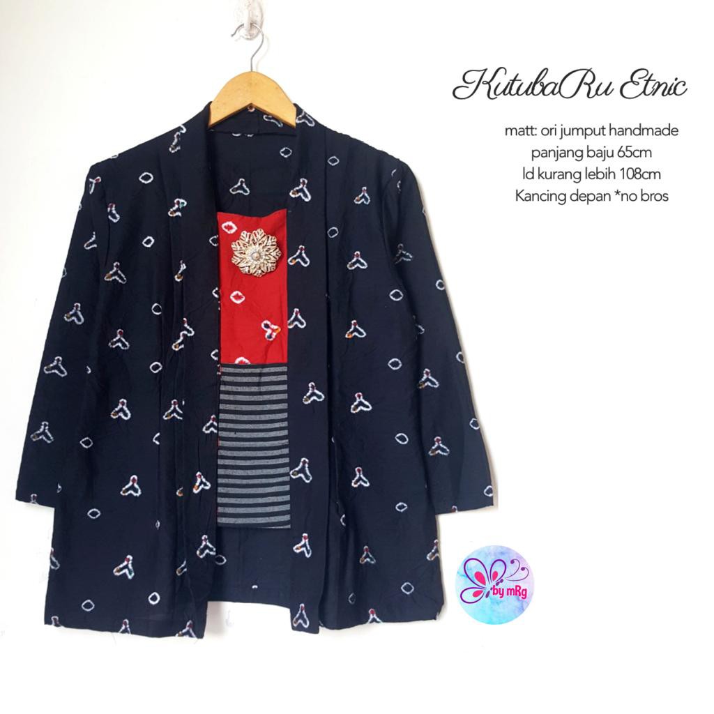 Blus Batik Kutubaru Jumput Etnic Hitam