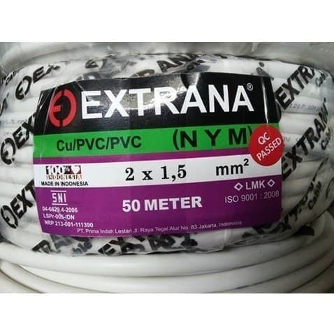 Kabel Listrik NYM 2x1,5mm 50M EXTRANA | EXTRANA Kabel NYM | SNI