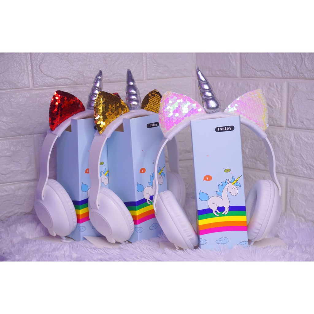 Headphone Unicorn Earphone Unicorn Music Stereo Komputer Telepon Gamer Headset Anak Lucu