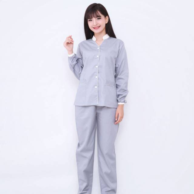 Baju Suster Lengan Panjang Scarlett Long Grey / Baju Baby Sitter Lengan Panjang / Baju Klinik
