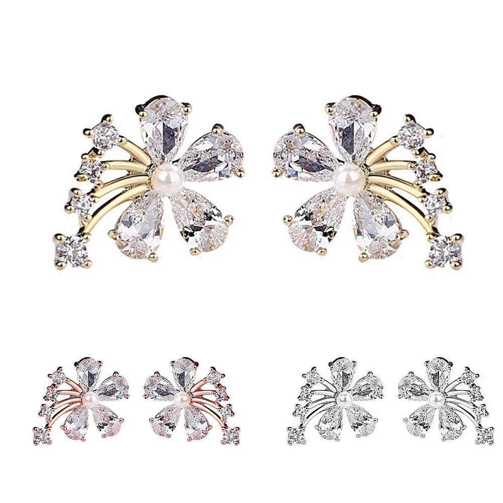 Hu Hu Hu Hu Hu Alat Bantu Pasang Kacamata♡ Anting Tusuk Bentuk Bunga Hias Mutiara Imitasi Bahan Cubic Zirconia Untuk Wanita