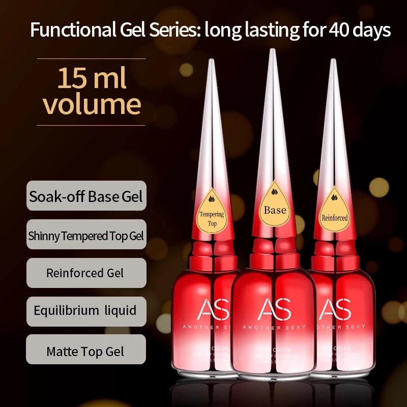 FS Long Lasting For 40 days Soak-off Base Gel/ Shinny Tempered Top Gel/ Reinforced Gel 15ml