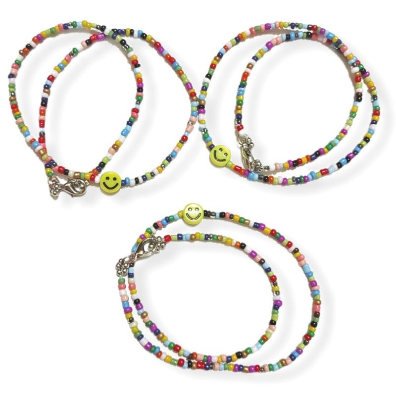 Kalung Mote Senyum Warna Warni Colorful Beads Smile Bohemian Etnik Gaya Korea Smiley Beads Jewelry Emoji