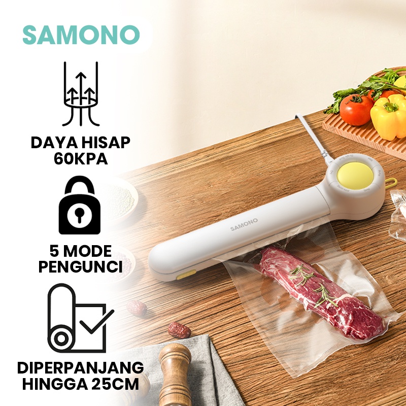 vaccum sealer Samono Mesin Vakum Sealer Food Packaging Machine Mesin 5 Mode Kunci Segel Daya Hisap 60KPa SW-VSW60 White