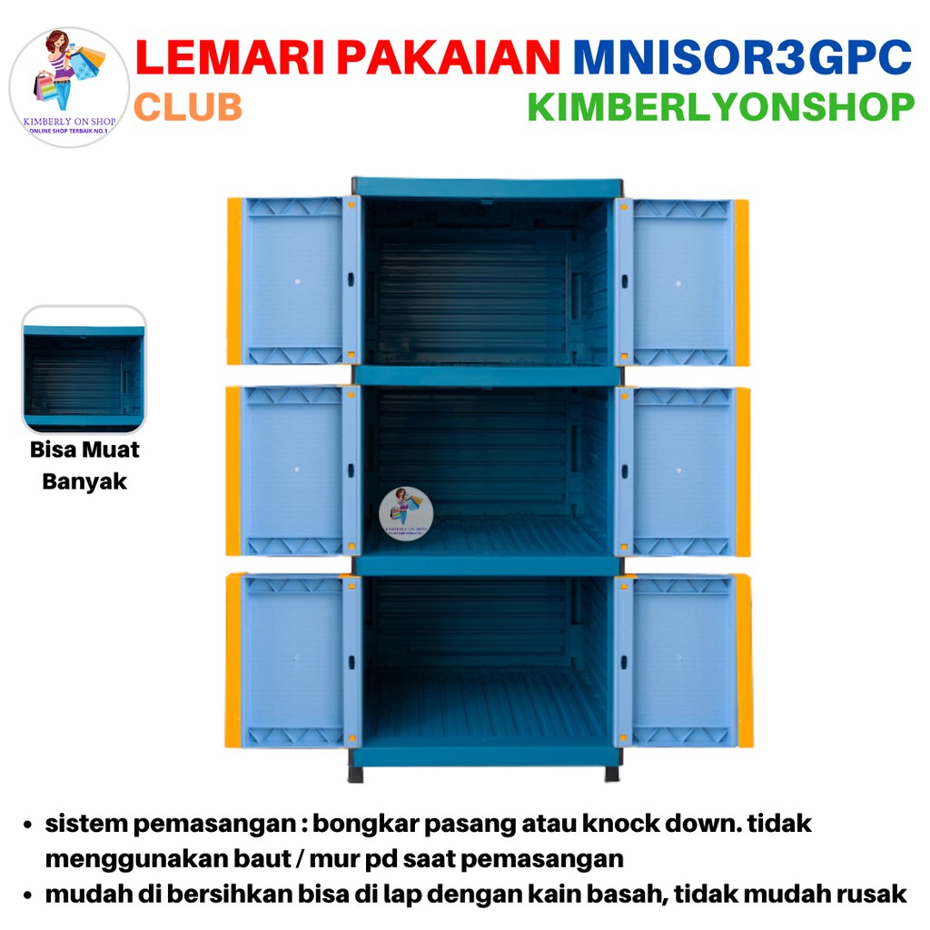 Kimberlyonshop Lemari Pakaian Plastik Mini Susun 3 MNISOR3GSP Club