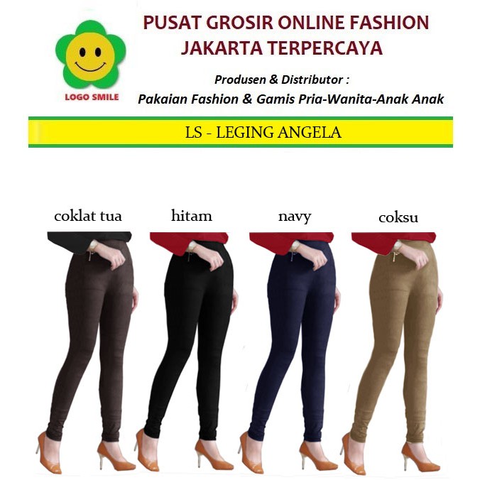 Legging Angela - Logo Smile (LS) - Ukuran XL-3XL - Jeans Stretch