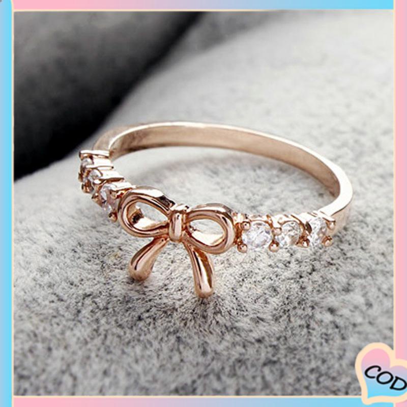 COD❤️ Cincin Busur Berlian Sederhana, Perhiasan Fashion Wanita Kreatif Yang Indah-A.one