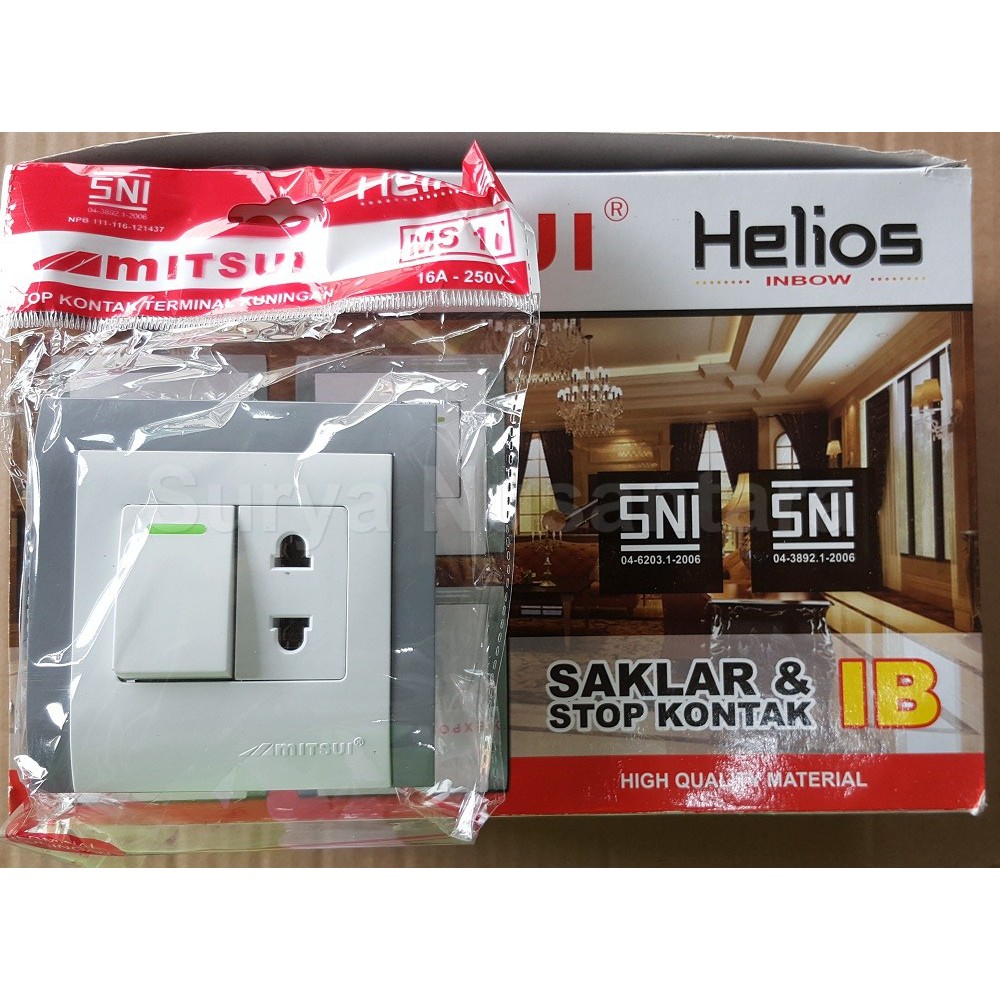 Saklar Engkel Tunggal Satu + Stop Kontak Tanam IB Mitsui Helios MS 17
