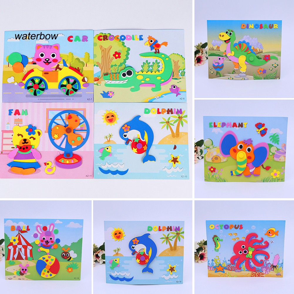 DIY Puzzle Stiker Mosaik 3D Bahan Busa EVA Motif Kartun Hewan Untuk Edukasi Anak