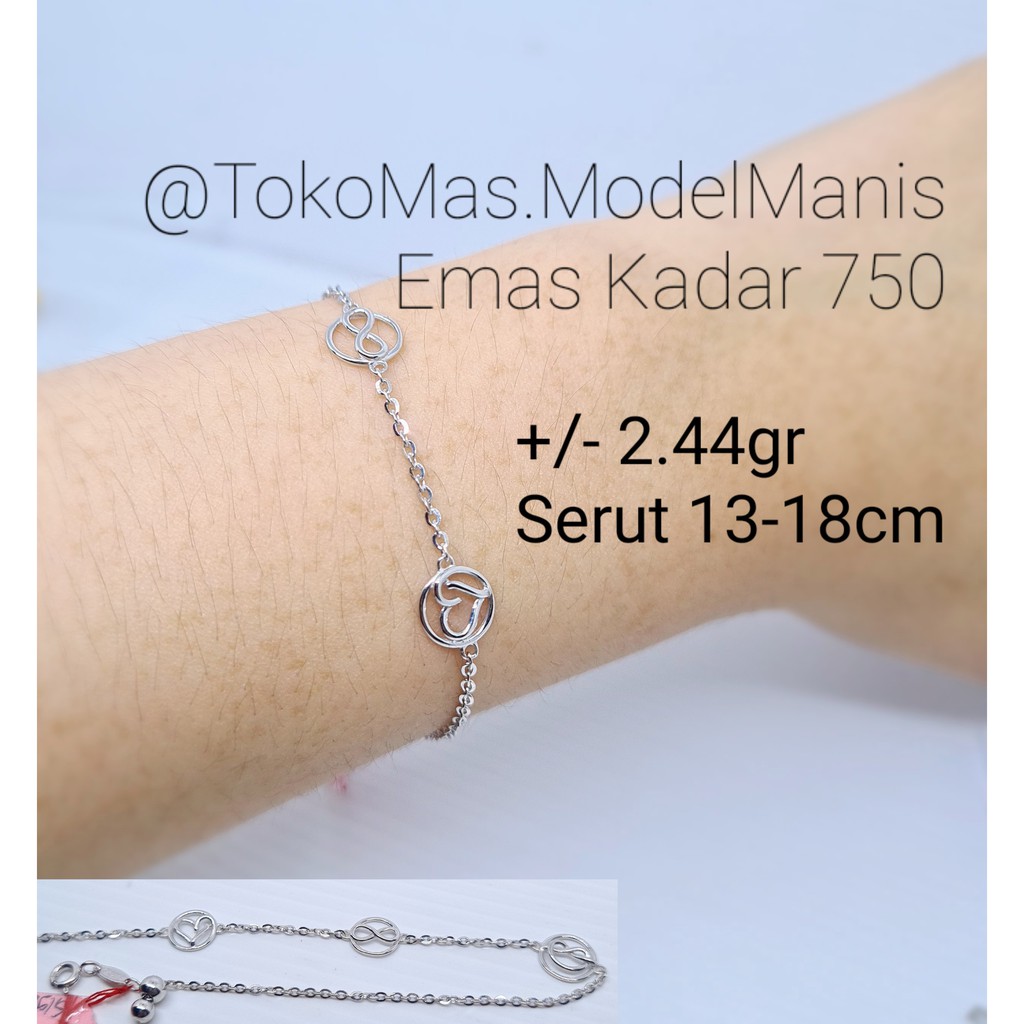 Gelang serut Fashion love infinity emas putih asli kadar 750